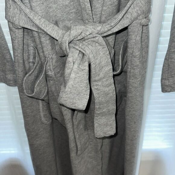 GAP M-L Gray Knit Hooded Cotton Bath Lounge Robe Belted with Pockets - Picture 10 of 15